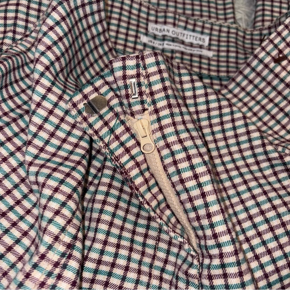 Urban Outfitters Plaid Gingham wide leg cropped trouser pants purple green 4 - Picture 4 of 8